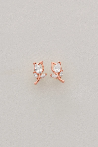 Gümüş rose damla kesim zirkon taşlı lale küpe SGTL12834ROSE - Resim 4