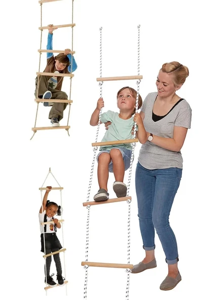 Trapez Ahşap Merdiven 8mm İp 100kg Taşır Set Çocuk Tırmanma Jimnastik Gelişim Salıncağı 6 basamak - 2