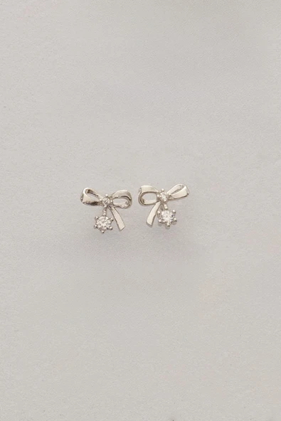 Gümüş rodyumlu zirkon taşlı zarif fiyonk küpe SGTL12830RODAJ - Resim 3