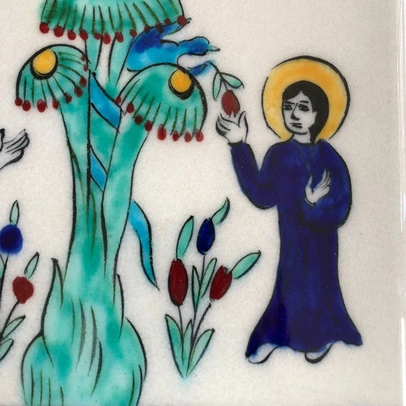 Yasak Meyvenin Koparılışı 20x20 cm El Boyama İznik Çini Karo - Resim 2