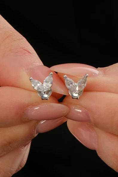 Gümüş rodyumlu markız kesim zirkon taşlı buz çiçeği küpe SGTL12838RODAJ ürün görseli