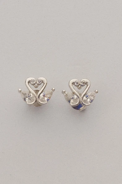 Gümüş rodyumlu damla kesim zirkon taşlı aşık kuğular küpe SGTL12839RODAJ - Resim 4