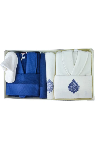 Özdilek Majestic Aile Bornoz Seti Krem İndigo - Resim 2