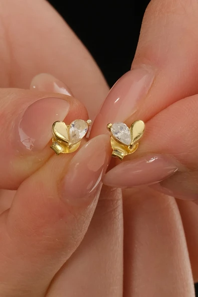 Gümüş altın yaldızlı zirkon taşlı aşkın iki damlası küpe SGTL12827GOLD