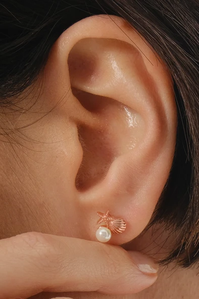 Gümüş rose incili okyanus esintisi istiridye küpe SGTL12828ROSE - Resim 3