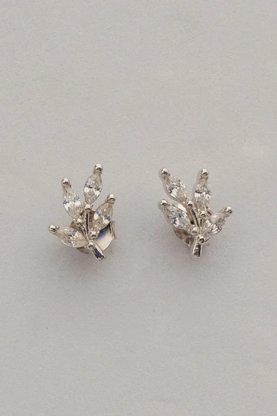 Gümüş rodyumlu markız kesim zirkon taşlı yaprak küpe SGTL12837RODAJ - Resim 4