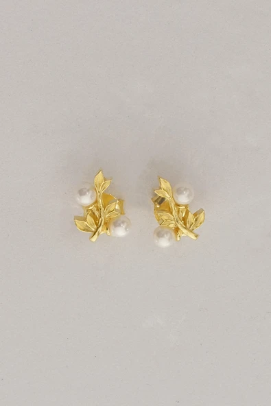 Gümüş altın yaldızlı incili sarmaşık küpe SGTL12842GOLD - 4
