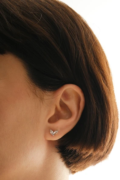 Gümüş rodyumlu markız kesim zirkon taşlı buz çiçeği küpe SGTL12838RODAJ - Resim 2