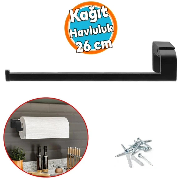 Banyo Kağıt Havluluk Standı Lavabo Mutfak Aparat Uzun Kağıtlık 26 cm Paslanmaz Metal Sağlam Siyah