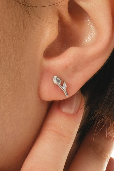 Gümüş rodyumlu markız kesim zirkon taşlı lale küpe SGTL12835RODAJ - Resim 2