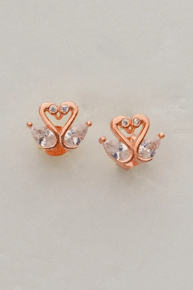 Gümüş rose damla kesim zirkon taşlı aşık kuğular küpe SGTL12839ROSE - Resim 3