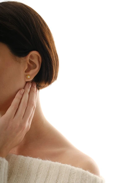 Gümüş altın yadızlı incili tomurcuk küpe SGTL12841GOLD - Resim 4