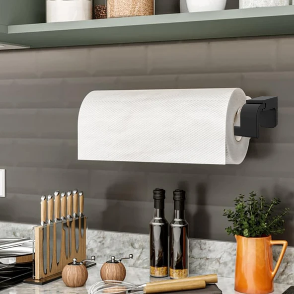 Banyo Kağıt Havluluk Standı Lavabo Mutfak Aparat Uzun Kağıtlık 26 cm Paslanmaz Metal Sağlam Siyah - 5