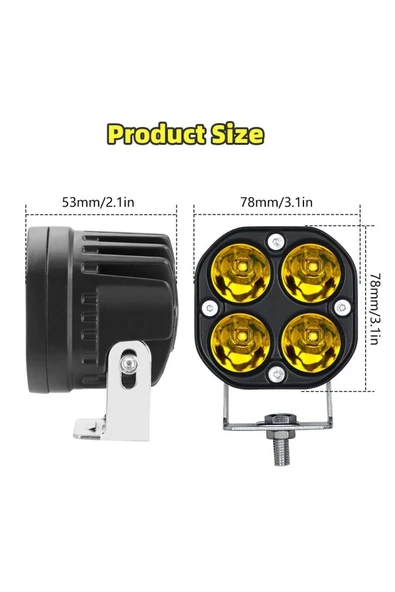 ASTRALED  Off Road Arazi Aracı ve Motosiklet Uyumlu 3 inç Amber Sarı Renk Çalışma Ve Sis Lambası 2 ADET - 2