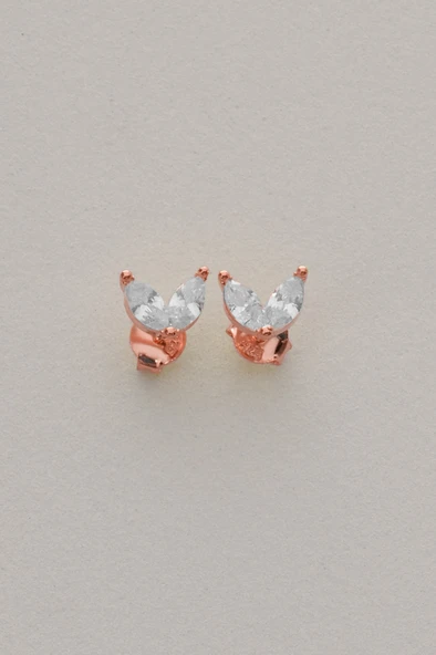 Gümüş rose markız kesim zirkon taşlı buz çiçeği küpe SGTL12838ROSE - Resim 4