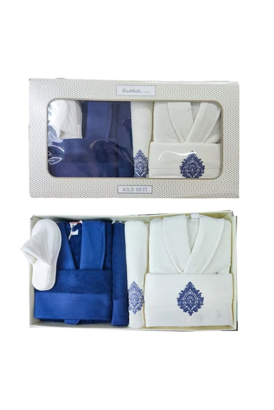 Özdilek Majestic Aile Bornoz Seti Krem İndigo