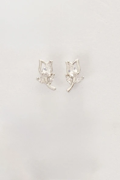 Gümüş rodyumlu damla kesim zirkon taşlı lale küpe SGTL12834RODAJ - Resim 4