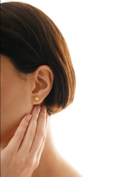 Gümüş altın yadızlı incili tomurcuk küpe SGTL12841GOLD - Resim 3