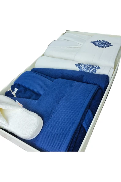 Özdilek Majestic Aile Bornoz Seti Krem İndigo - Resim 3