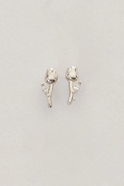 Gümüş rodyumlu markız kesim zirkon taşlı lale küpe SGTL12835RODAJ - Resim 4