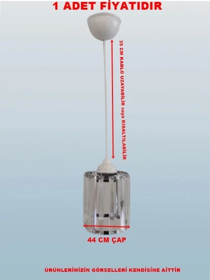 DMR Kristal Taşlı Yuvarlak Tekli Avize E-27