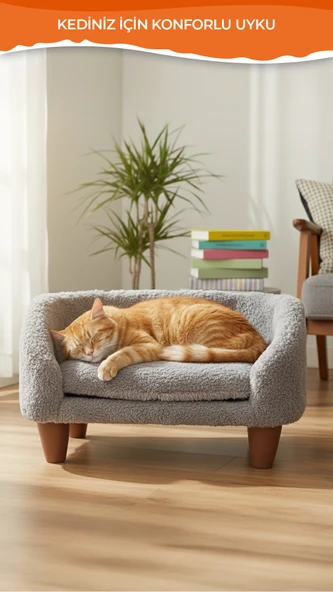 Peluş Kedi Koltuğu, Yumuşak Lüks Kedi Köpek yatağı, Kedi Köpek Koltuğu ürün görseli 1