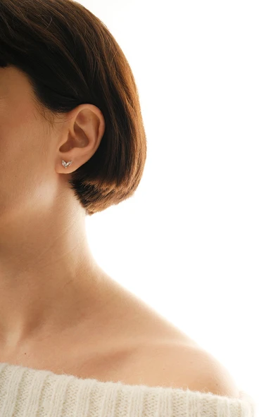 Gümüş rodyumlu markız kesim zirkon taşlı buz çiçeği küpe SGTL12838RODAJ - Resim 3