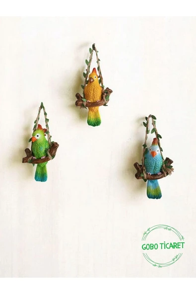 GoboTicaret 3 Adet Dekoratif Sallanan Duvar ve Bahçe Süsü Kuş Biblo Farklı Renk Seçenekleri 13*9 cm - 5