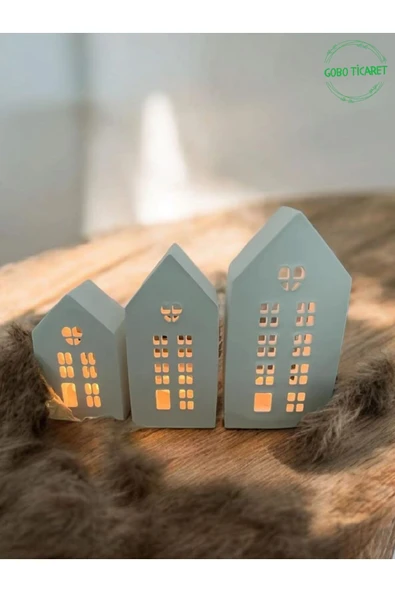Mum Hediyeli 3'lü Ev Mumluk Seti – Dekoratif Aydınlatma & Şık Ev Dekoru(18,5 cm / 16,1 cm / 12,5 cm) - 4