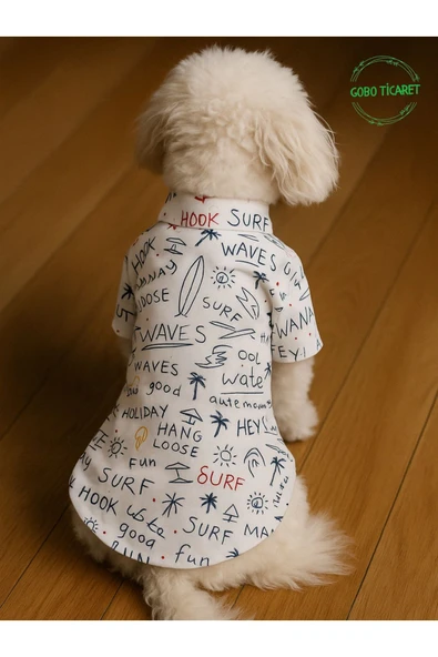 Sörf Temalı Şirin Kırmızı Kurdeleli Kedi Köpek Kıyafeti Elbisesi