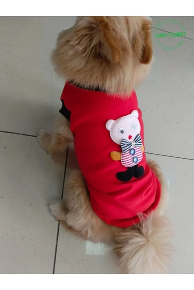 Pembe Ayıcık Aksesuarlı Kırmızı Kedi Köpek Kıyafeti Elbisesi Medium/M/Beden 2 - 2