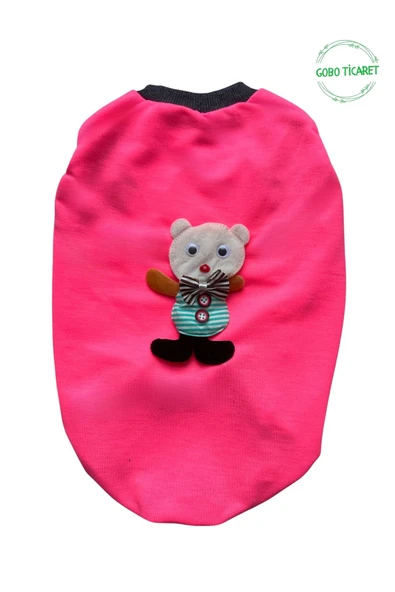 Ayıcık Aksesuarlı Fosforlu Pembe Kedi Köpek Kıyafeti Elbisesi XXLarge/XXL/Beden 5