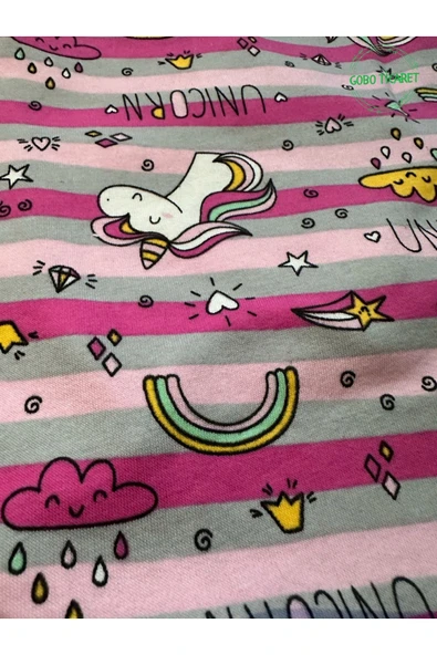 Unicorn Desenli Çizgili Pembe Kedi Köpek Kıyafeti Elbisesi Pembe Kollu - 4