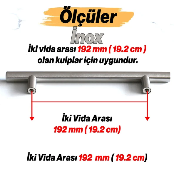 10 Adet İnox Metal Mobilya Mutfak Çekmece Dolap Dolabı Kapak Kulbu Kulpu Kulpları (192 mm - 19.2 cm) - Resim 2