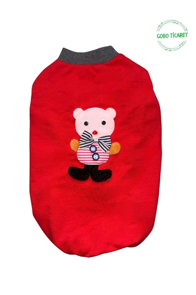 Pembe Ayıcık Aksesuarlı Kırmızı Kedi Köpek Kıyafeti Elbisesi Large/L/Beden 3 - 3