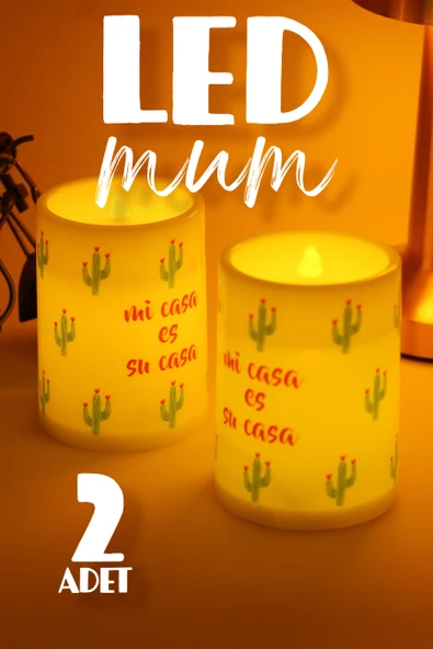 2li Led Mum Kaktüs Bardak Tipi Pilli Dumansız Alevli Dekoratif Yapay Mum Dekor Lambası Işıldak 10 cm - 2