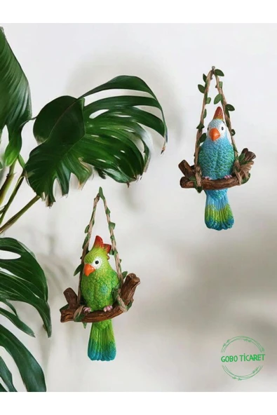 GoboTicaret 1 Adet Dekoratif Sallanan Duvar ve Bahçe Süsü Kuş Biblo Farklı Renk Seçenekleri 13*9 cm - 4