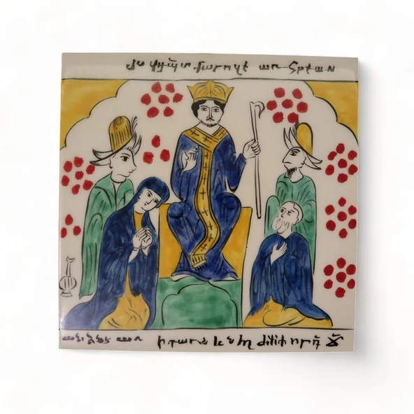 İsa Mesih'in Vaazı 20x20 cm El Boyama İznik Çini Karo