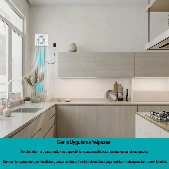 Elektrikli Fan Kirli Hava Kötü Koku Egzoz Aspiratörü Fanı 150 mm Wc Mutfak Büro Banyo Havalandırma - Resim 6