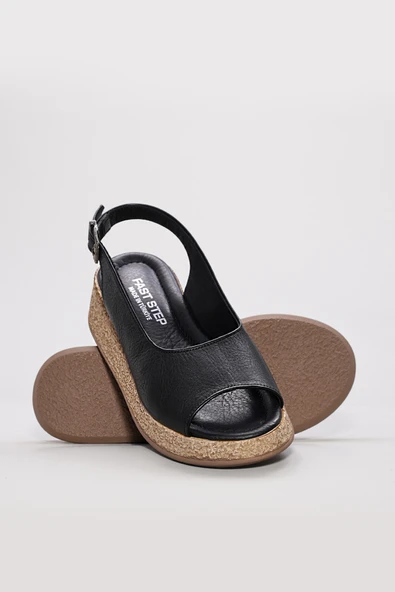 Hakiki Deri  Kadın Dolgu Topuk Sandalet 227ZA15319 - Resim 10