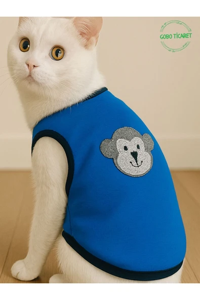 Beyaz Maymun Aksesuarlı Mavi Kedi Köpek Kıyafeti Elbisesi XLARGE/XL/Beden 4