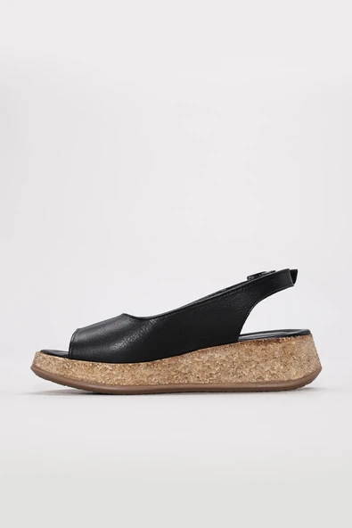 Hakiki Deri  Kadın Dolgu Topuk Sandalet 227ZA15319 - Resim 9