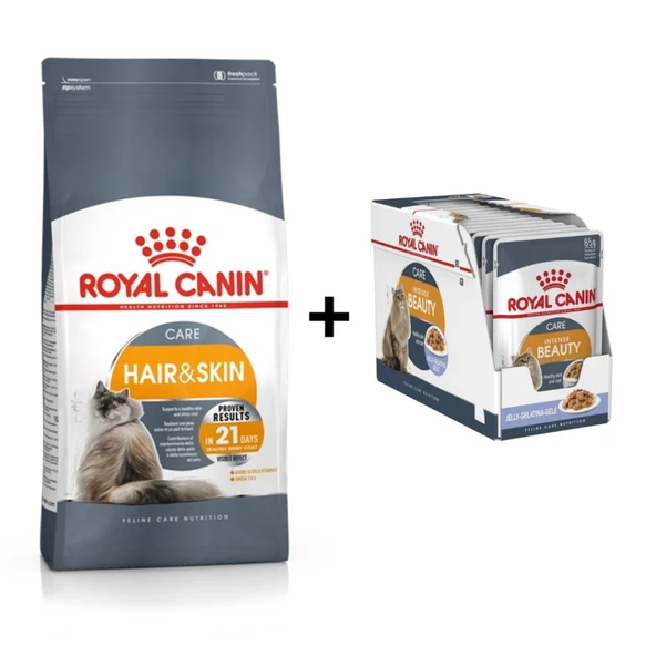 Royal Canin Hair&Skin Hassas Tüylü Kediler İçin Mama 4 kg + 12 Adet Yaş Mama