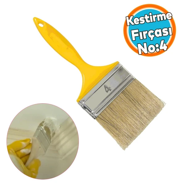 Kestirme Boyama Fırçası Plastik Saplı No 4 Numara Tavan Boya Kıl Fırça İç Dış Cephe