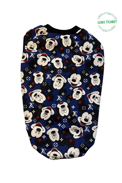 Mavi Mouse Desenli Kedi Köpek Kıyafeti Elbisesi S/SMALL/Beden 1 - 2