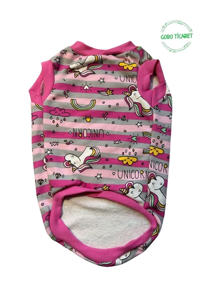 Unicorn Desenli Çizgili Pembe Kedi Köpek Kıyafeti Elbisesi S/SMALL/Beden 1