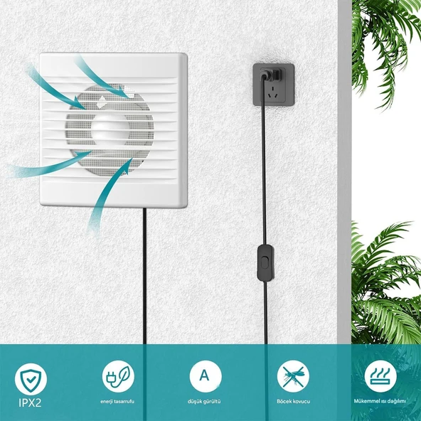 Elektrikli Fan Kirli Hava Kötü Koku Egzoz Aspiratörü Fanı 150 mm Wc Mutfak Büro Banyo Havalandırma - Resim 7