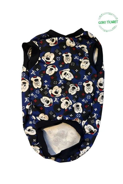 Mavi Mickey Mouse Desenli Kedi Köpek Kıyafeti Elbisesi Medium/M/Beden 2