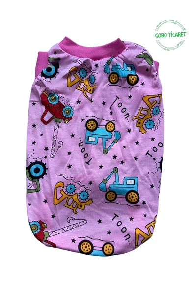 İş Makinası Desenli Pembe Kedi Köpek Kıyafeti Elbisesi XLARGE/XL/Beden 4 - 2