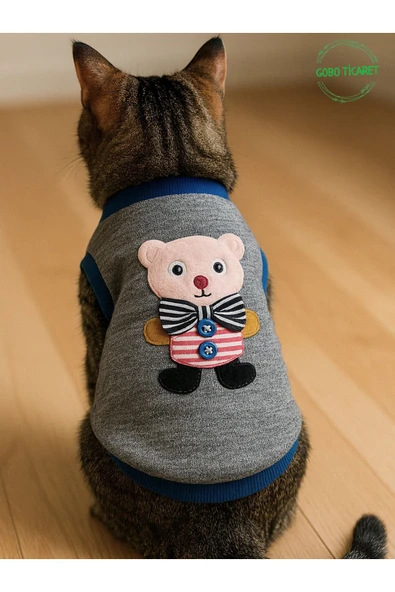 Sevimli Beyaz Ayıcık Aksesuarlı Gri Kedi Köpek Kıyafeti Elbisesi XXLarge/XXL/Beden 5